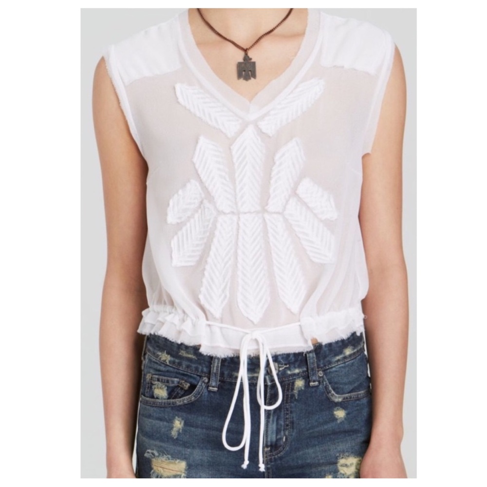 NWT | Free People Pennies Storytellers Sheer Raw Edge Top